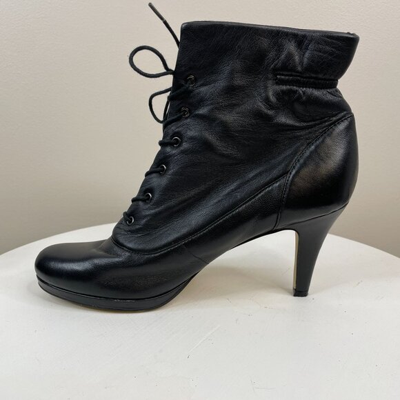 Vintage Womens Lace Up Leather Ankle Boots 9.5 Black Whimsigoth Fairy Grunge - Picture 10 of 16